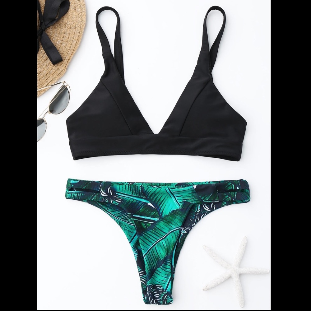 ZAFUL Sexy Black and Leaf print bikini 🍃